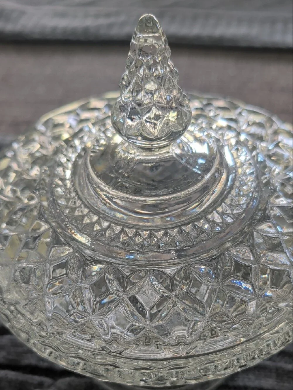 Anchor Hocking Wexford Pattern Clear Cut Glass Candy Dish with Lid